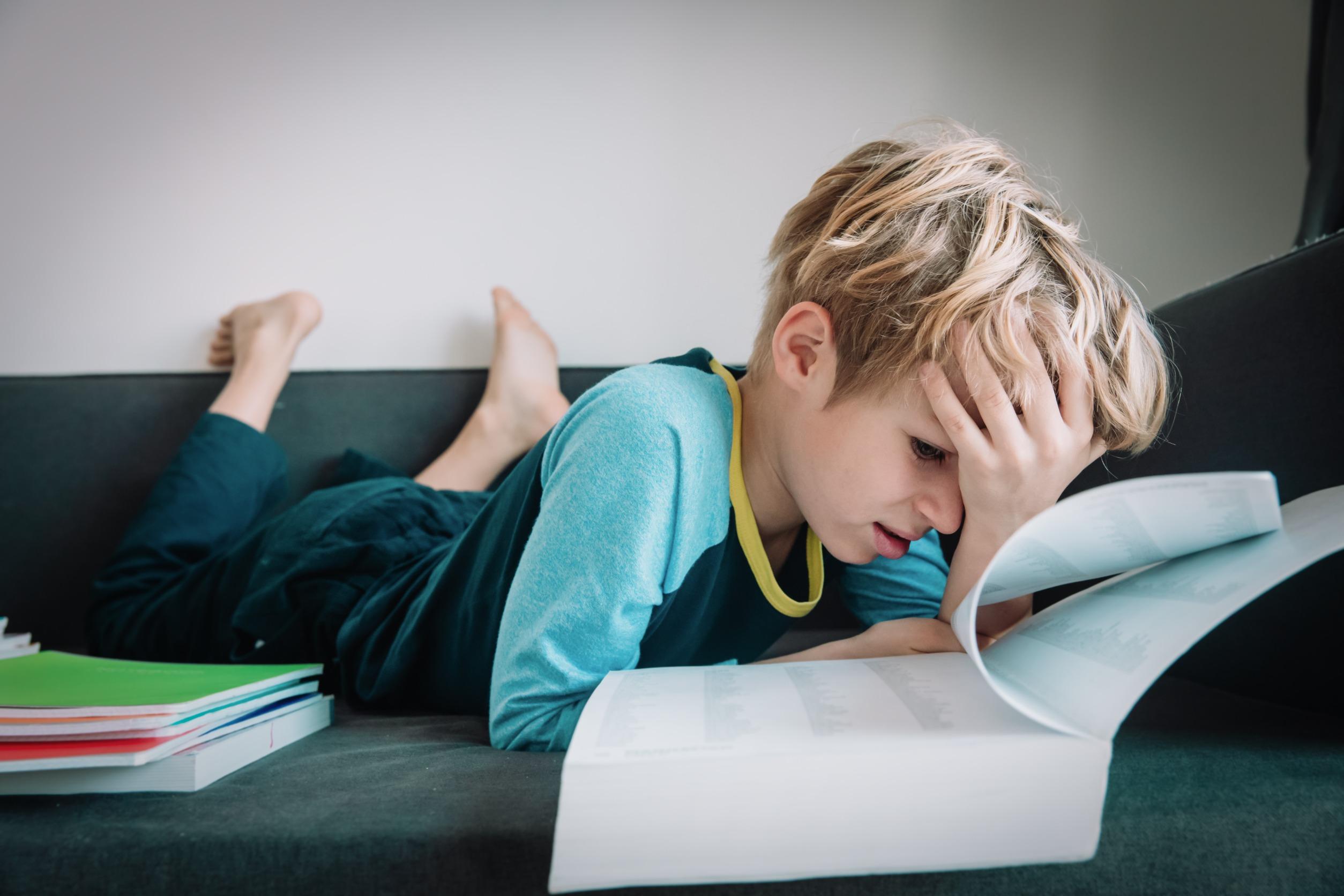 Hoogbegaafd kind met boek op de zetel